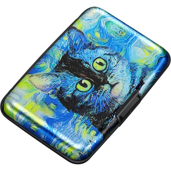 Wallet Credit Cards Holder Blue Cat - Picture 1 of 7